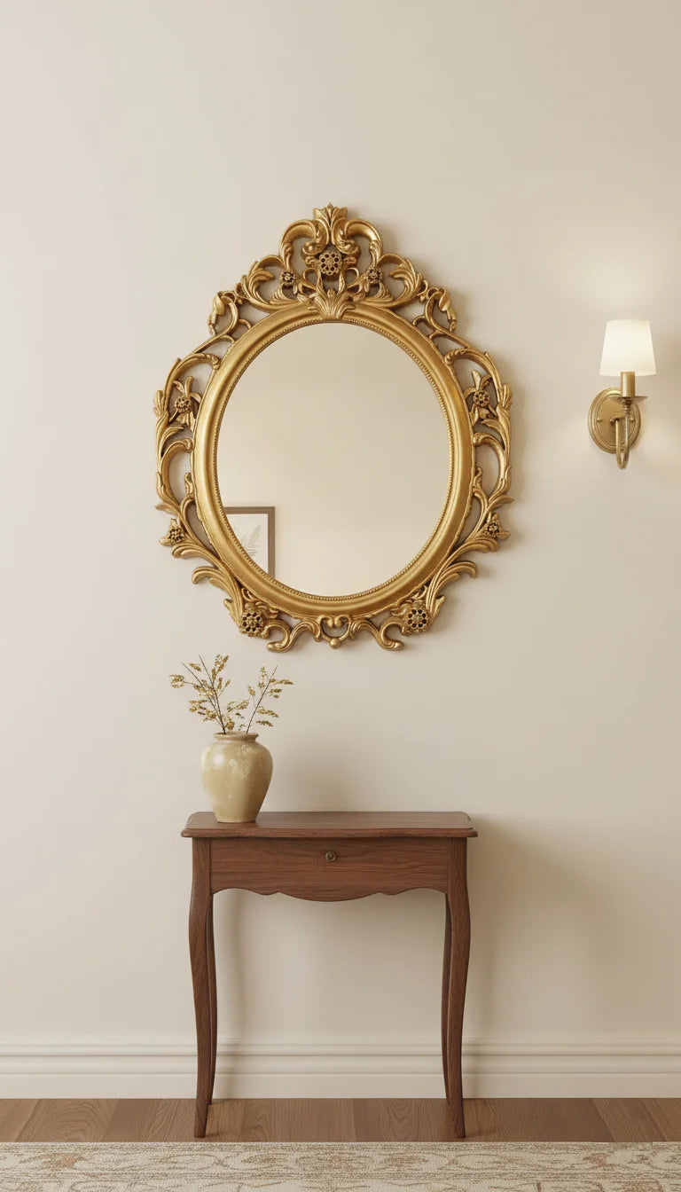 Sparkle Decors Ornate Antique Gold Oval Wall Mirror 62×49 cm